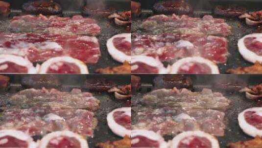 4K铁板烤肉全过程牛肉羊肉视频素材高清在线视频素材下载