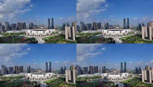 航拍杭州奥体中心高清在线视频素材下载