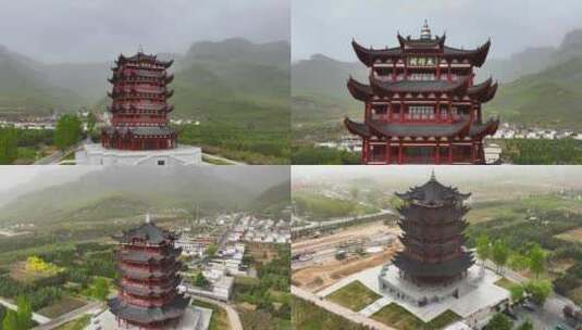 4K航拍​河南安阳林州太行山太行阁建筑风光高清在线视频素材下载