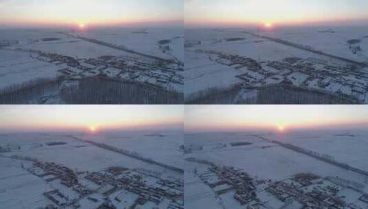 航拍东北冬天雪景村庄全景高清在线视频素材下载