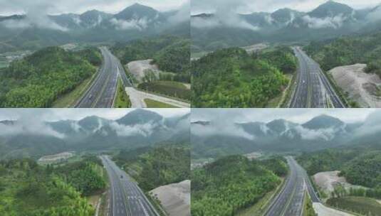 森林公路航拍雨后森林高速公路树林云雾风景高清在线视频素材下载