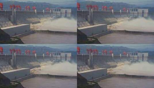 三峡大坝泄洪场景实拍升格视频高清在线视频素材下载