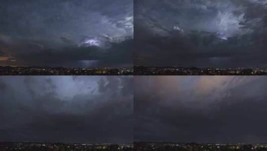 城市夜空闪电雷阵雨扫黑风暴风雨高清在线视频素材下载