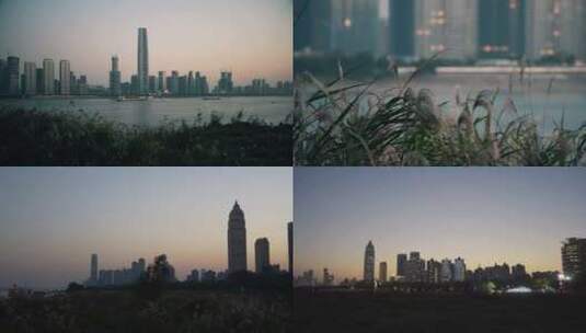 武汉江滩城市风景 武汉绿地中心4K高清在线视频素材下载