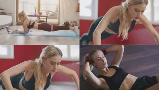 女子清晨起床锻炼运动 练瑜伽高清在线视频素材下载