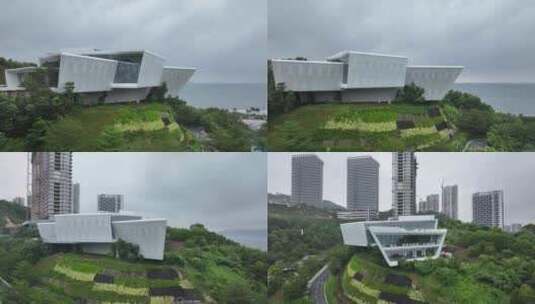 惠州悬崖艺术馆航拍高清在线视频素材下载