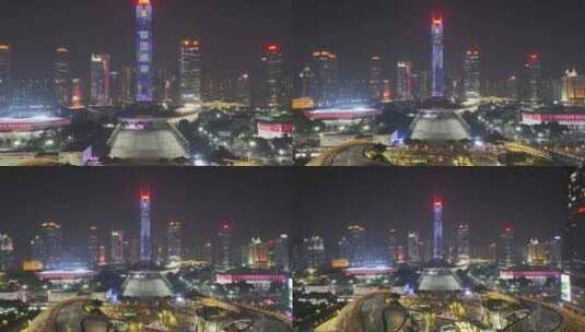 广州天河区中信大厦夜景航拍高清在线视频素材下载