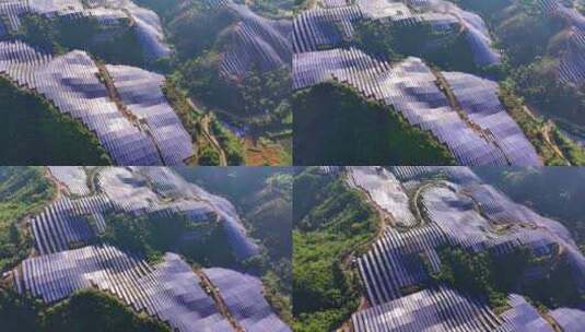 山上太阳能光伏板 太阳能发电站航拍高清在线视频素材下载