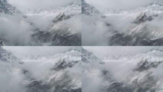 四姑娘山雪山山谷航拍云雾风景高清在线视频素材下载