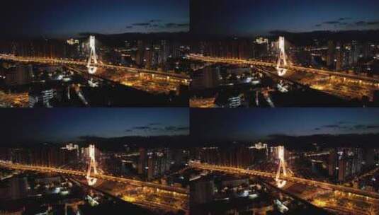 龙岩新罗区龙岩大桥龙岩大道主干道主城夜景高清在线视频素材下载