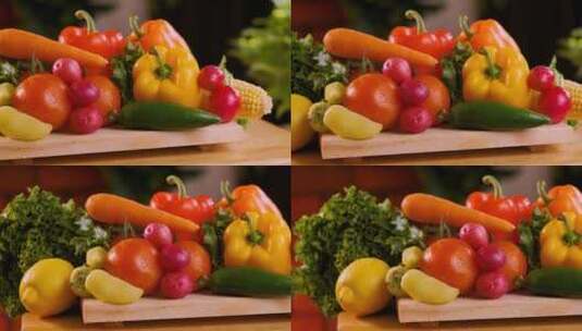木板上的新鲜蔬菜特写高清在线视频素材下载