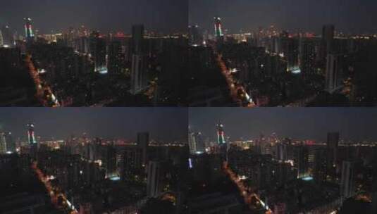 南昌红谷滩区夜景交通航拍高清在线视频素材下载