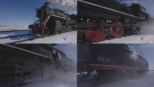一辆蒸汽老火车驶过高清在线视频素材下载