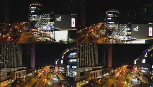 杭州下沙龙湖天街夜景航拍高清在线视频素材下载