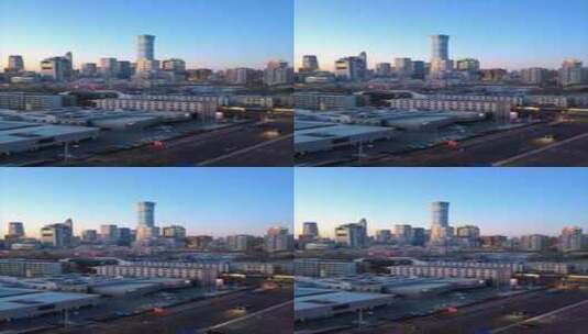北京冬季国贸城市天际线车流高清在线视频素材下载