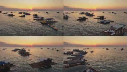 菲律宾海滩上人们在水中和停放木船的剪影。高清在线视频素材下载