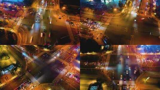 杭州钱塘新区十字路口夜景车流延时摄影高清在线视频素材下载
