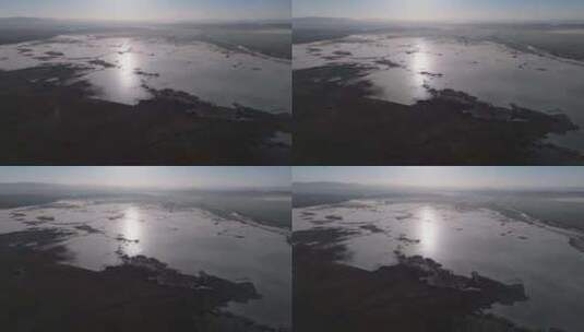 航拍荒野湖泊河流风光高清在线视频素材下载