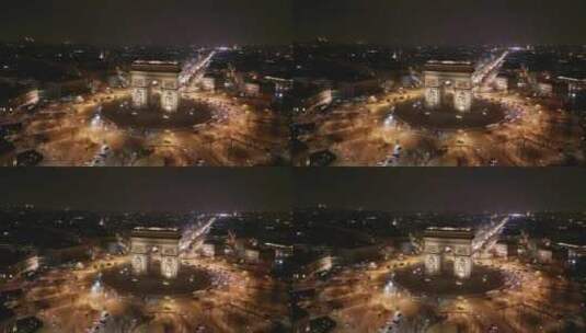 巴黎夜晚下的凯旋门，繁忙交通高清在线视频素材下载