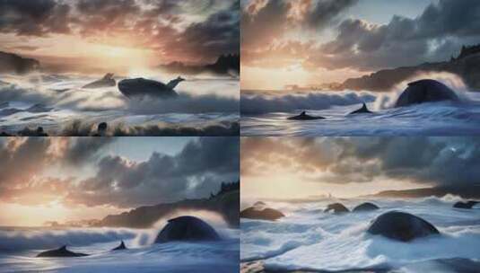 海滩搁浅的鲸鱼4K高清在线视频素材下载