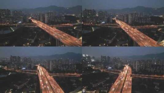 重庆大桥车流夜景航拍高清在线视频素材下载