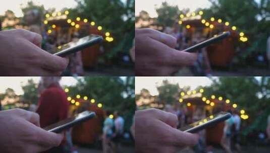 男手在城市节日使用手机。高清在线视频素材下载