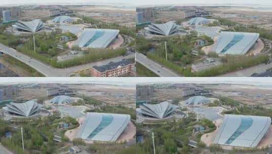 航拍黑龙江省大庆市奥体中心体育馆高清在线视频素材下载