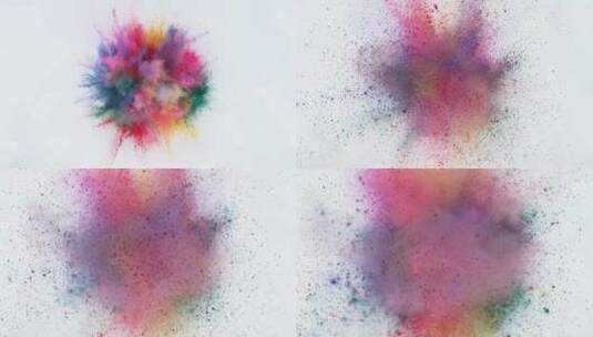 彩色粉末爆炸，背景为白色高清在线视频素材下载
