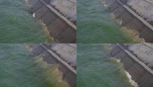 海浪冲刷防洪堤坝高清在线视频素材下载