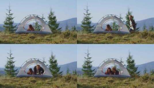 男人，女人，帐篷，露营高清在线视频素材下载