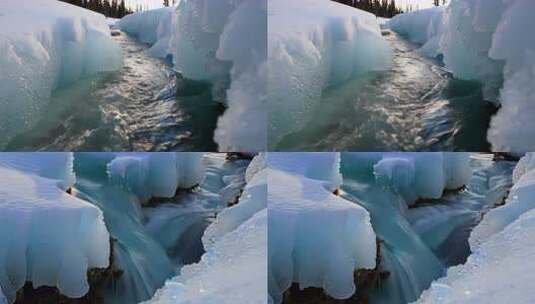 冰雪融化水流高清在线视频素材下载