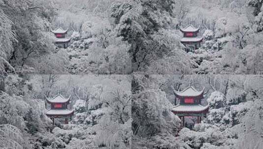 长沙雪景-岳麓山爱晚亭航拍高清在线视频素材下载