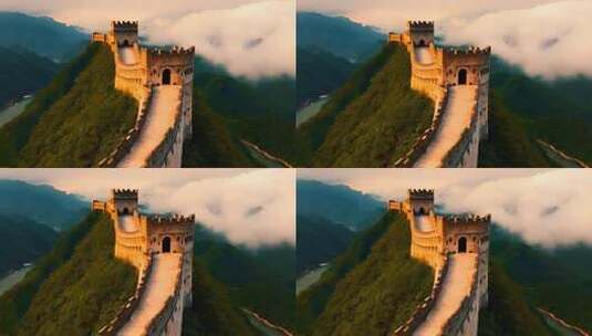 长城山峦云海全景高清在线视频素材下载