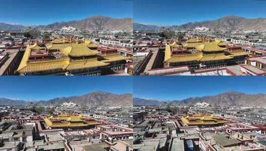 西藏拉萨布达拉宫大昭寺航拍高清在线视频素材下载