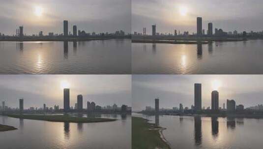 南昌天际线清晨航拍高清在线视频素材下载
