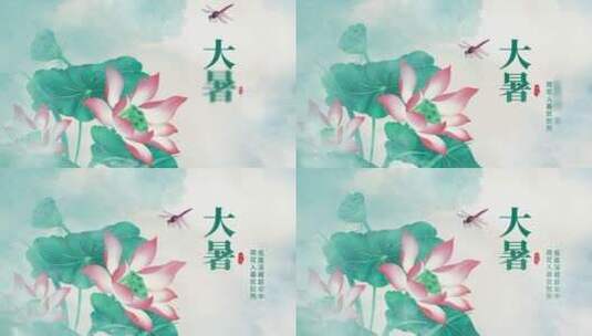 原创夏季大暑节气荷花蜻蜓中国风水墨片头高清AE视频素材下载