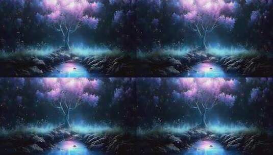 梦幻星空下的神秘树木景观高清在线视频素材下载