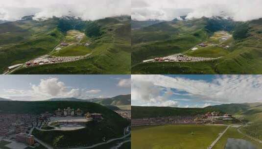 佐钦大圆满寺（竹庆寺）2 高原上的金色建筑高清在线视频素材下载