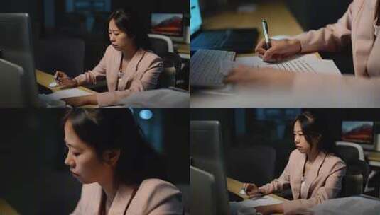 职场女性深夜加班办公高清在线视频素材下载