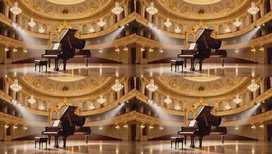 金色音乐厅钢琴演奏背景4K高清在线视频素材下载