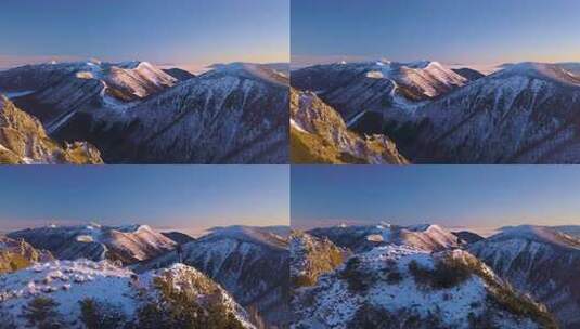 大气航拍雪山登高登顶山脉日照金山日出旅行高清在线视频素材下载