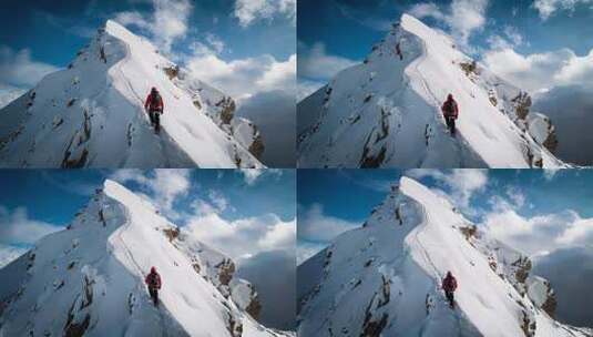 登山者站在山顶航拍高清在线视频素材下载