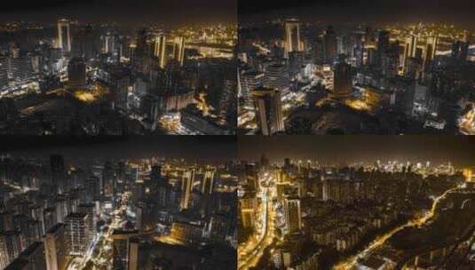 4K重庆南岸区航拍城市黑金延时摄影高清在线视频素材下载