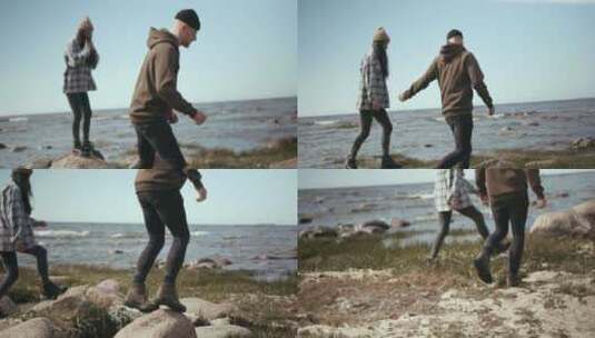 情侣在海边散步高清在线视频素材下载