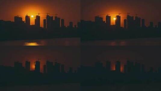 城市建筑日落夕阳剪影高清在线视频素材下载