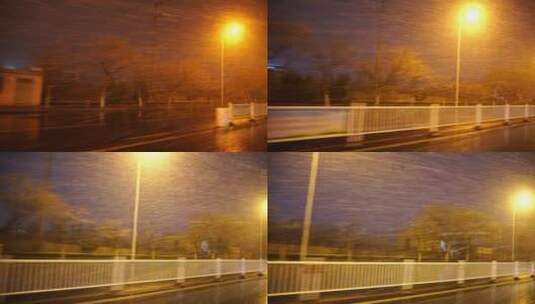 风雪交加的夜间道路高清在线视频素材下载