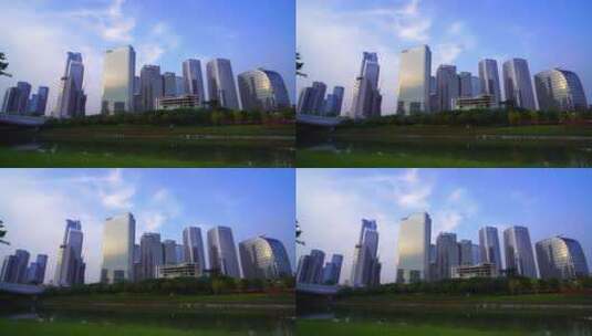 晴天白云阳光照耀深圳前海高楼大厦高清在线视频素材下载