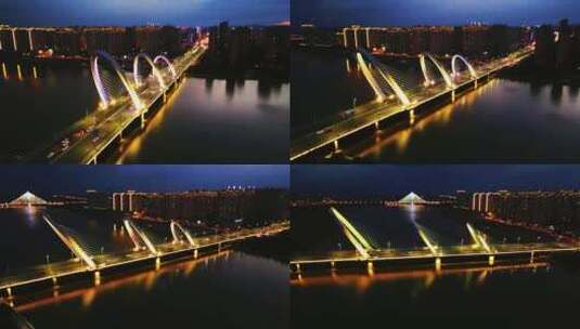 大同南环桥+开源桥夜景航拍高清在线视频素材下载