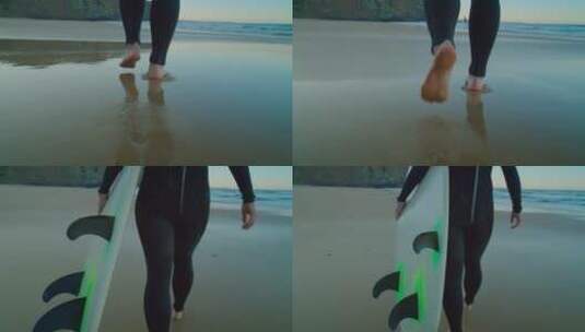 女孩在沙滩上行走高清在线视频素材下载