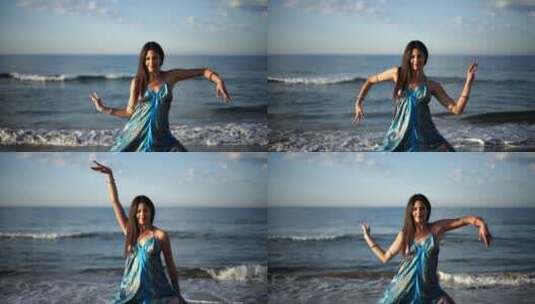 女人在海边跳舞高清在线视频素材下载